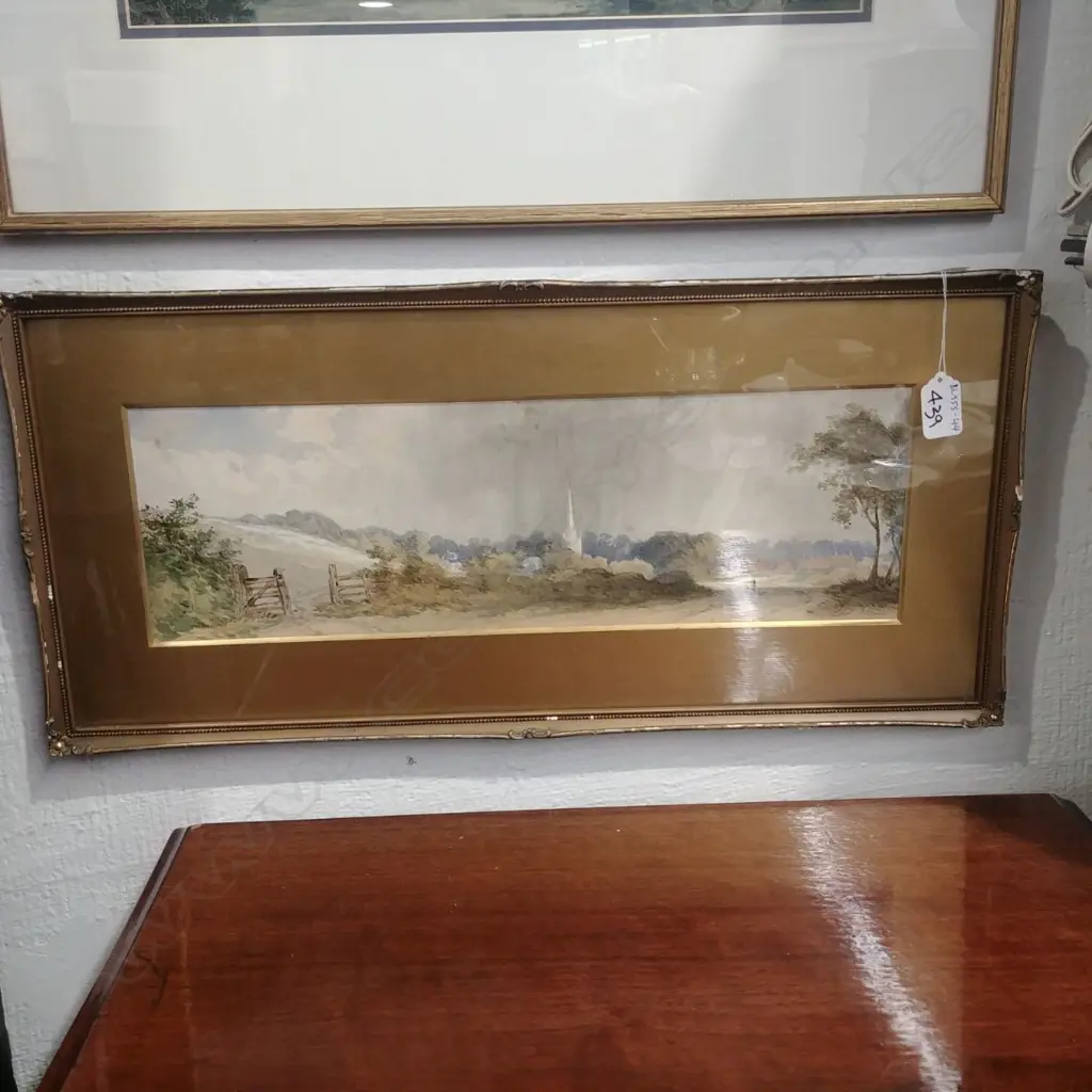 19THC WATERCOLOUR CHURCH IN RAIN  Image 1++