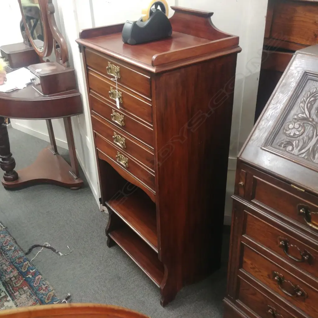 EDW MAHOG STAINED MUSIC CABINET TALL NARROW Image 1++