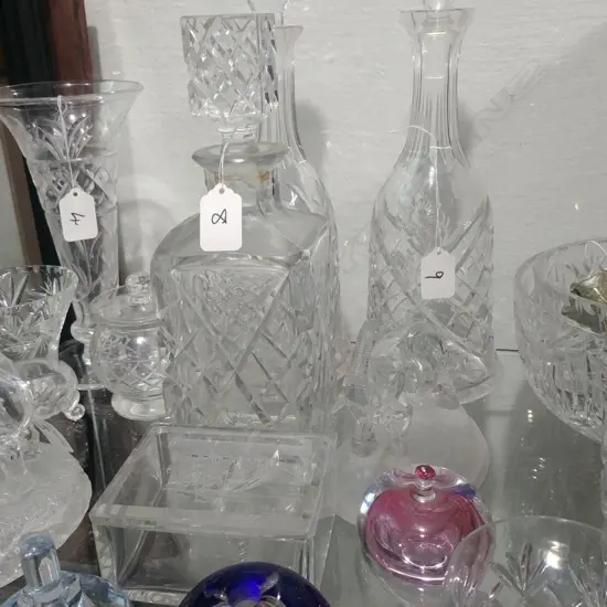 4 GLASS PCS, DECANTER, ELEPHANT ETC