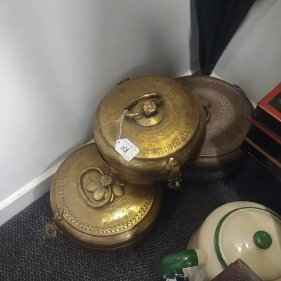 3 INDIAN BRASS POTS 