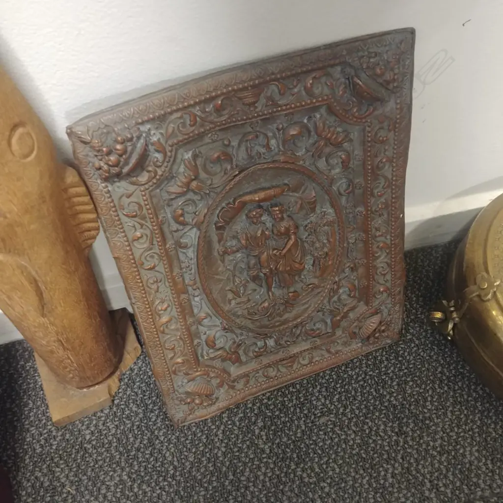 COPPERED REPOUSSE STYLE LEAD PLAQUE Image 1++