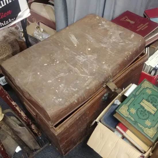 TIN TRUNK AND CONTENTS