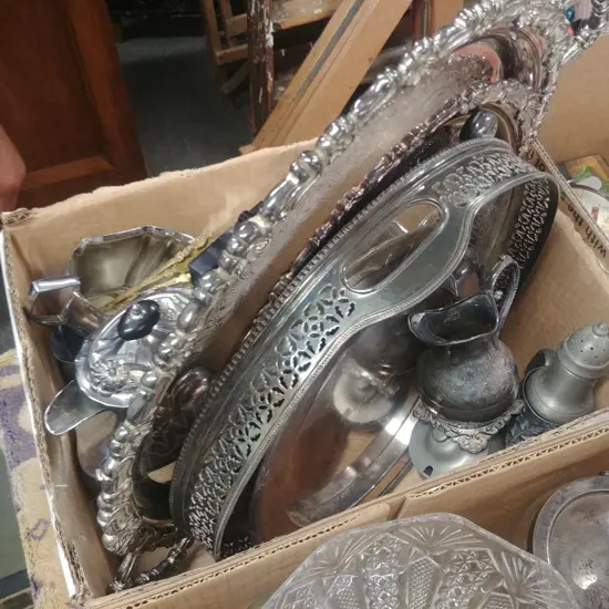 4 EPNS  TRAYS; PEWTER ITEMS; ETC