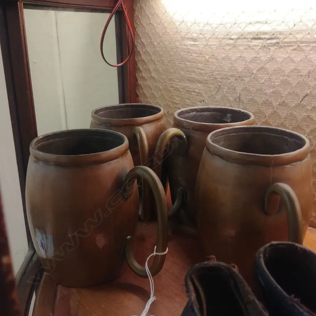 4 COPPER TANKARDS Image 1++