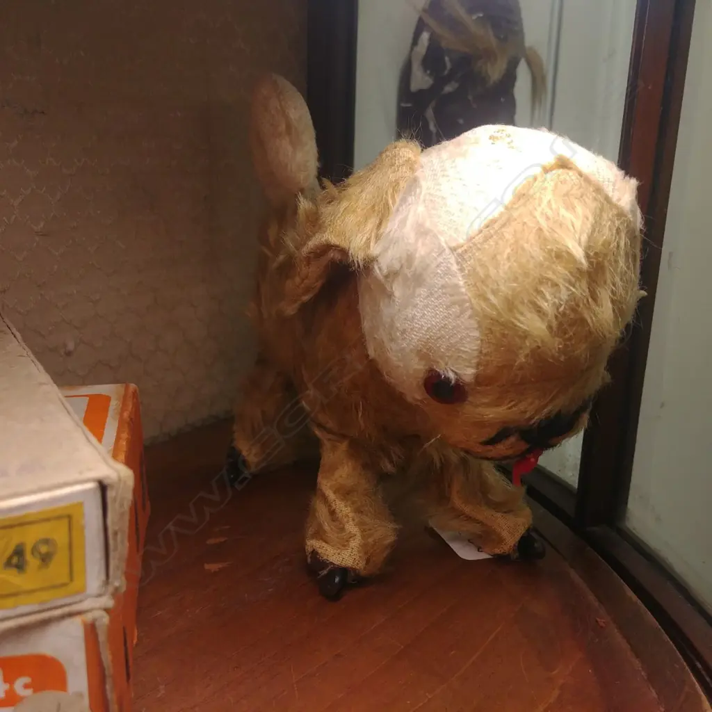 EARLY 20TH C. CLOCKWORK PLUSH/TIN DOG Image 1++