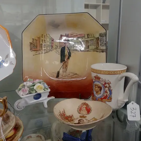 RD PLATE & WHEELBARROW + CORONATION MUG & DISH