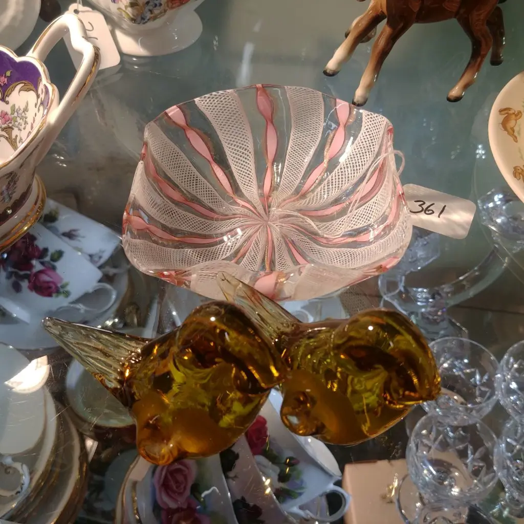 ITALIAN GLASS DISH+2 BIRDS Image 1++