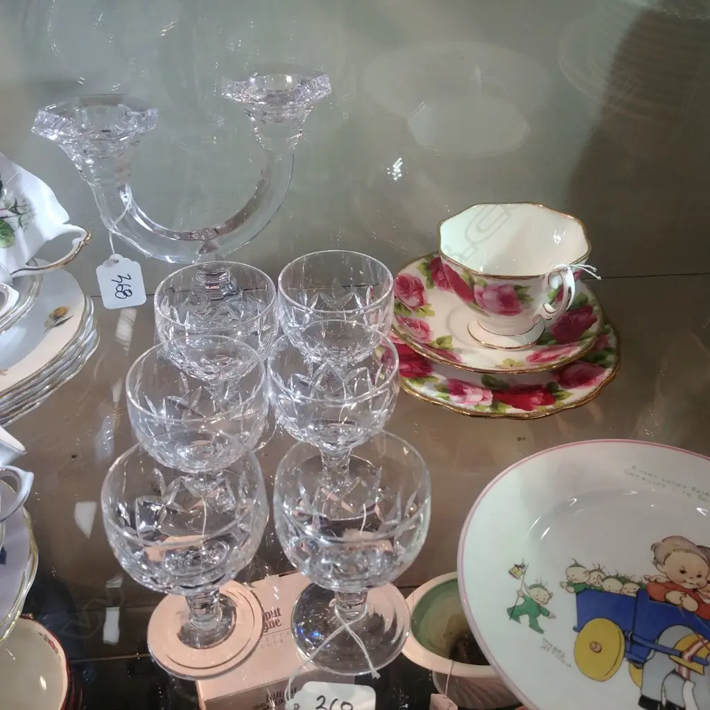 CRYSTAL GLASSES/CANDLE STICK+ROYAL ALBERT Image 1++
