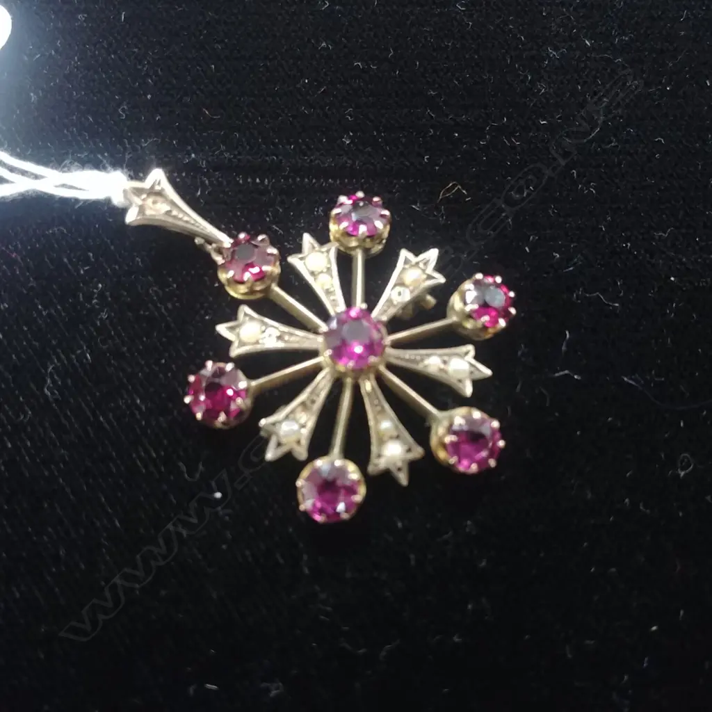 VICTORIAN 9CT GOLD PEARL AND PINK STONE PENDANT 5.12GM Image 1++