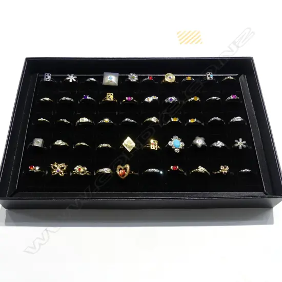 50 COSTUME RINGS IN DISPLAY BOX 