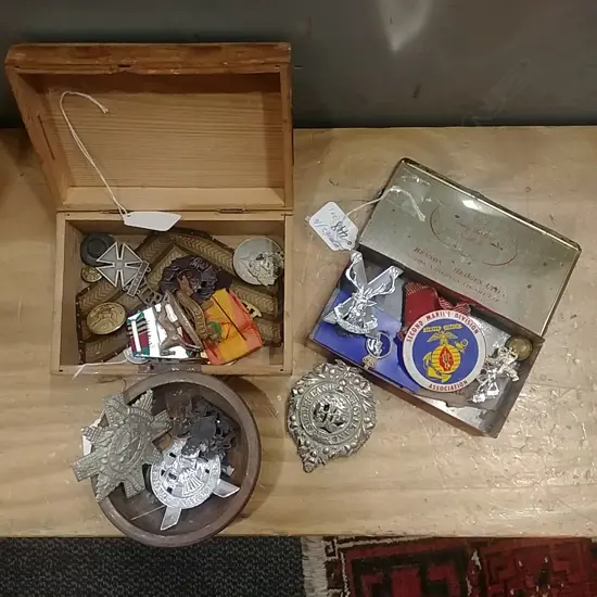 3  BOXES  MEDALS & BADGES ETC