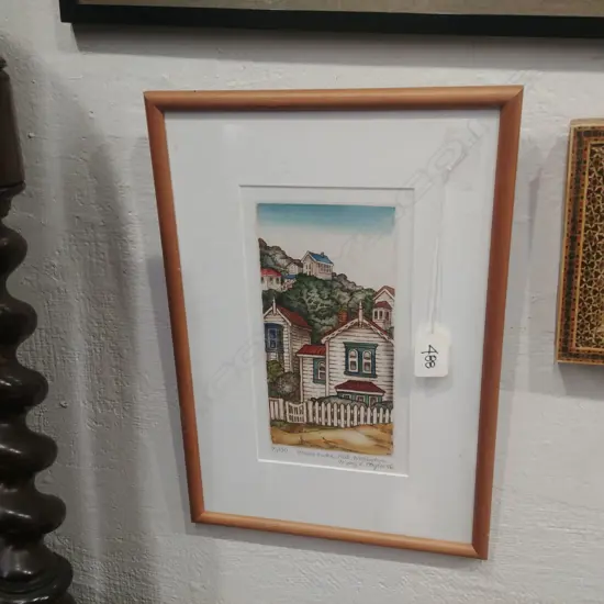 MARY E. TAYLOR 'HOUSES ON THE HILL' ETCHING