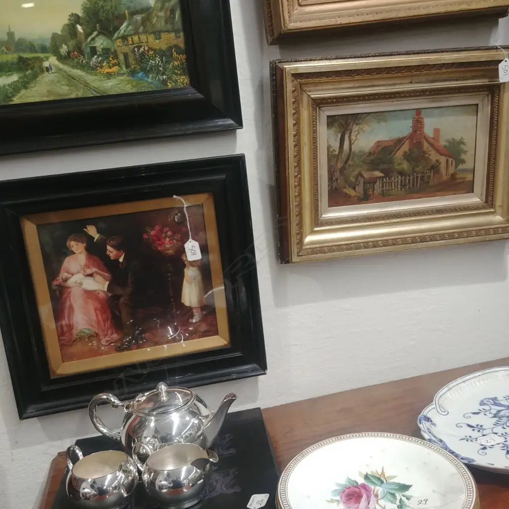 OIL PAINTING - COTTAGE AND A PRINT Image 1++