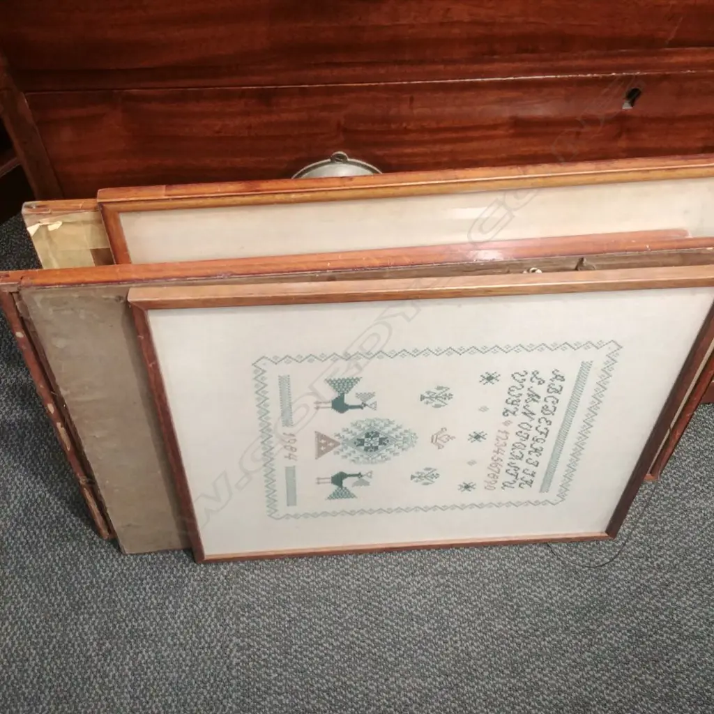 4 ANTIQUE ETCHINGS + SAMPLER Image 1++