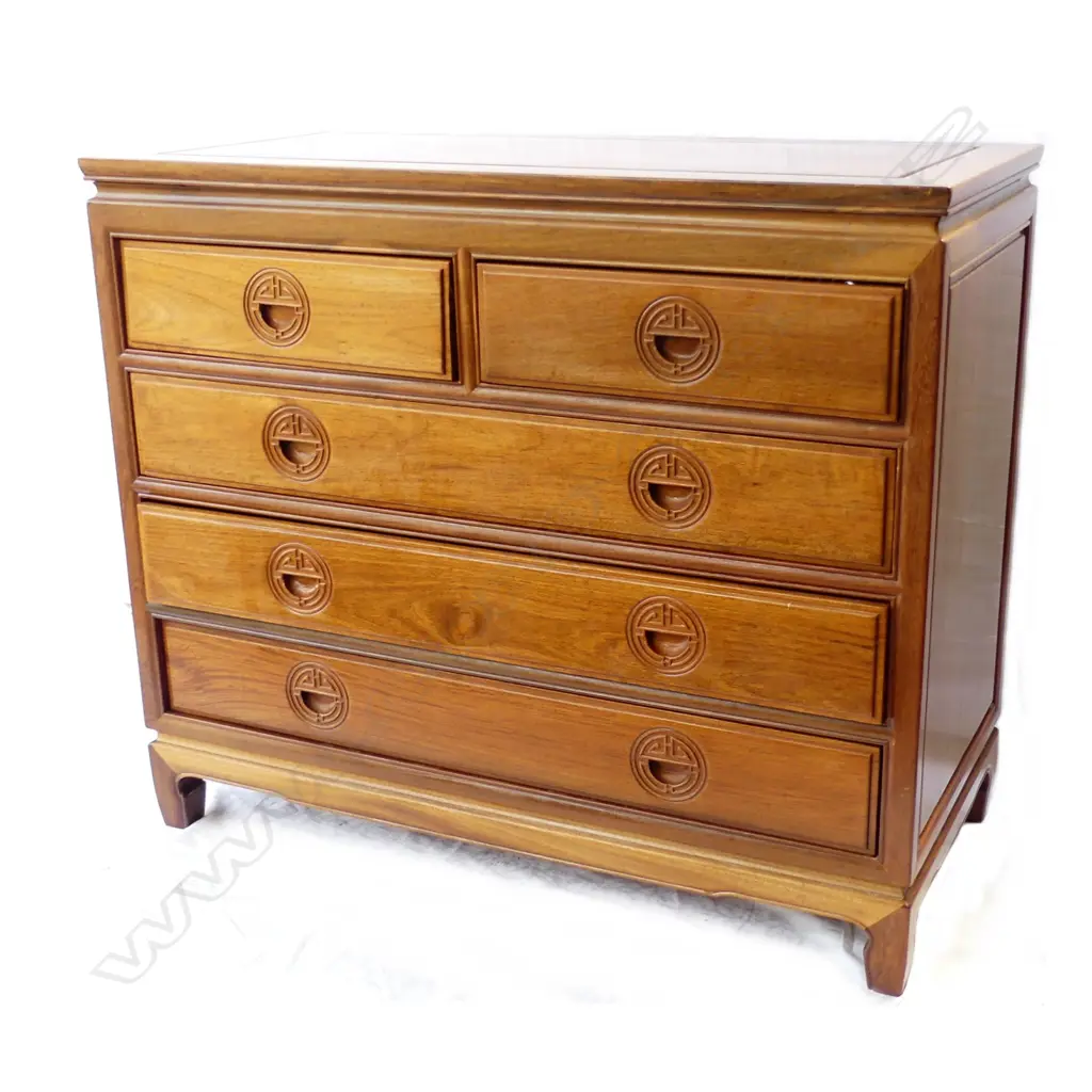 A yellow rosewood Chinese five drawer chest Image 1++