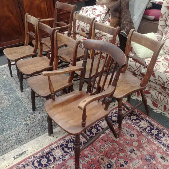8 ELM CHAIRS, 6 SIDE, 2 CARVERS