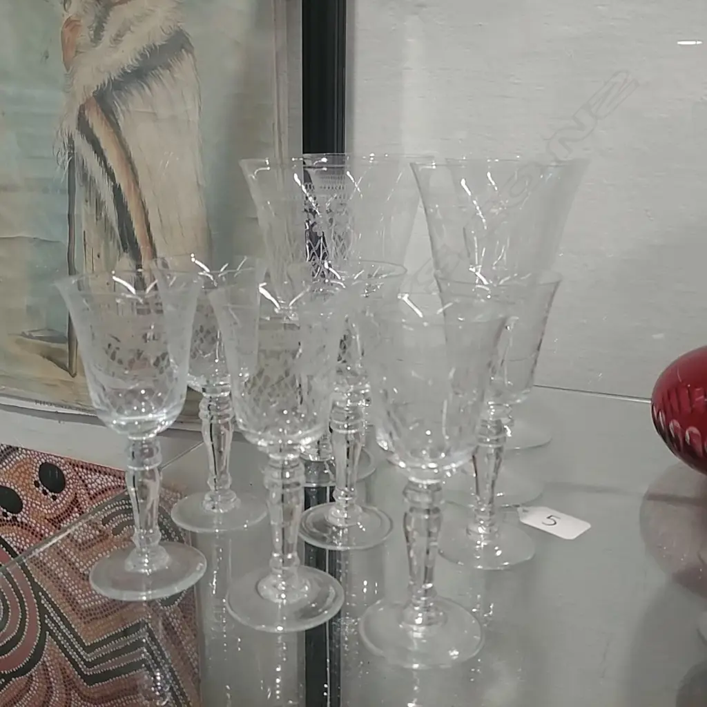 ETCHED WINE/SHERRY GLASSES 4 + 6 Image 1++