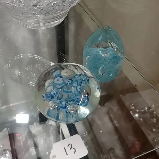 2 STUDIO GLASS PAPERWEIGHTS 