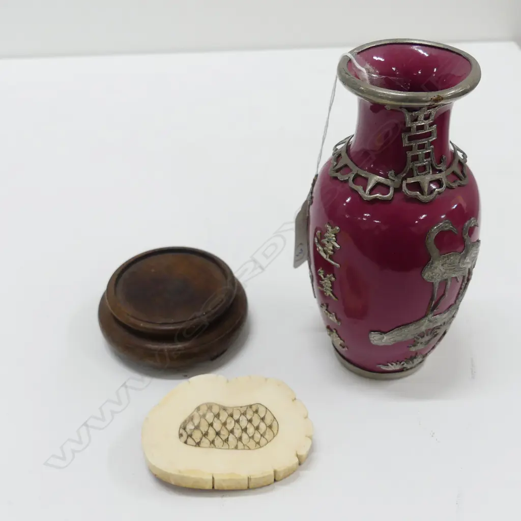 CHINESE VASE/STAND+IVORY SECTION, VASE H. 140MM Image 1++