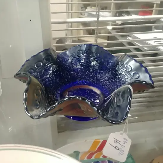 BLACK CARNIVAL GLASS BOWL