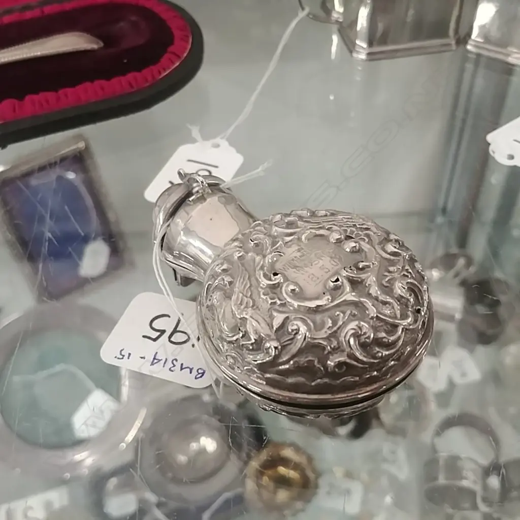 S/S CASED GREEN GLASS PERFUME BOTTLE  Image 1++