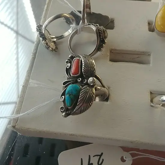 ART JEWELLER SILVER CORAL TURQUOISE RING