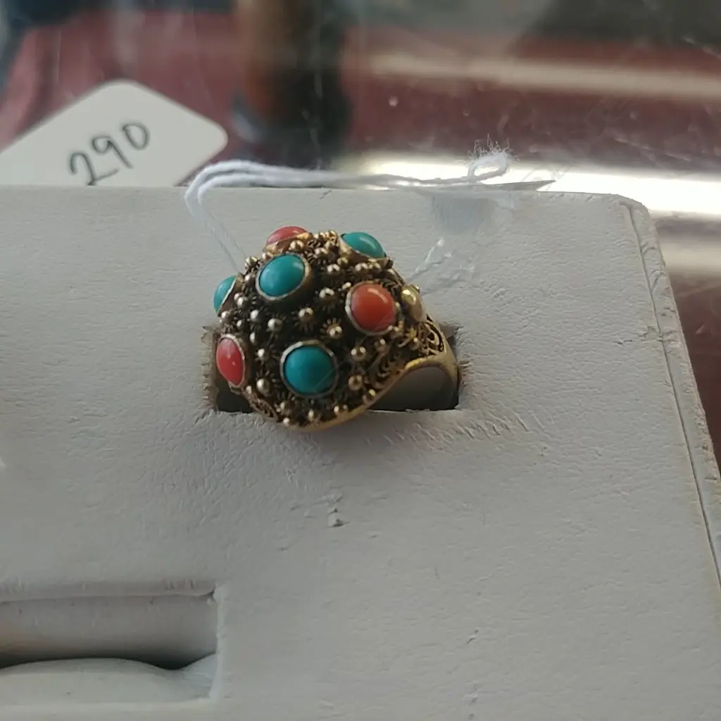 SILVER GILT/CORAL DRESS RING  Image 1++