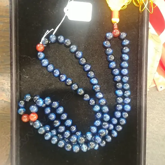 TIGERS EYE BEAD NECKLACE DYED BLUE TONE