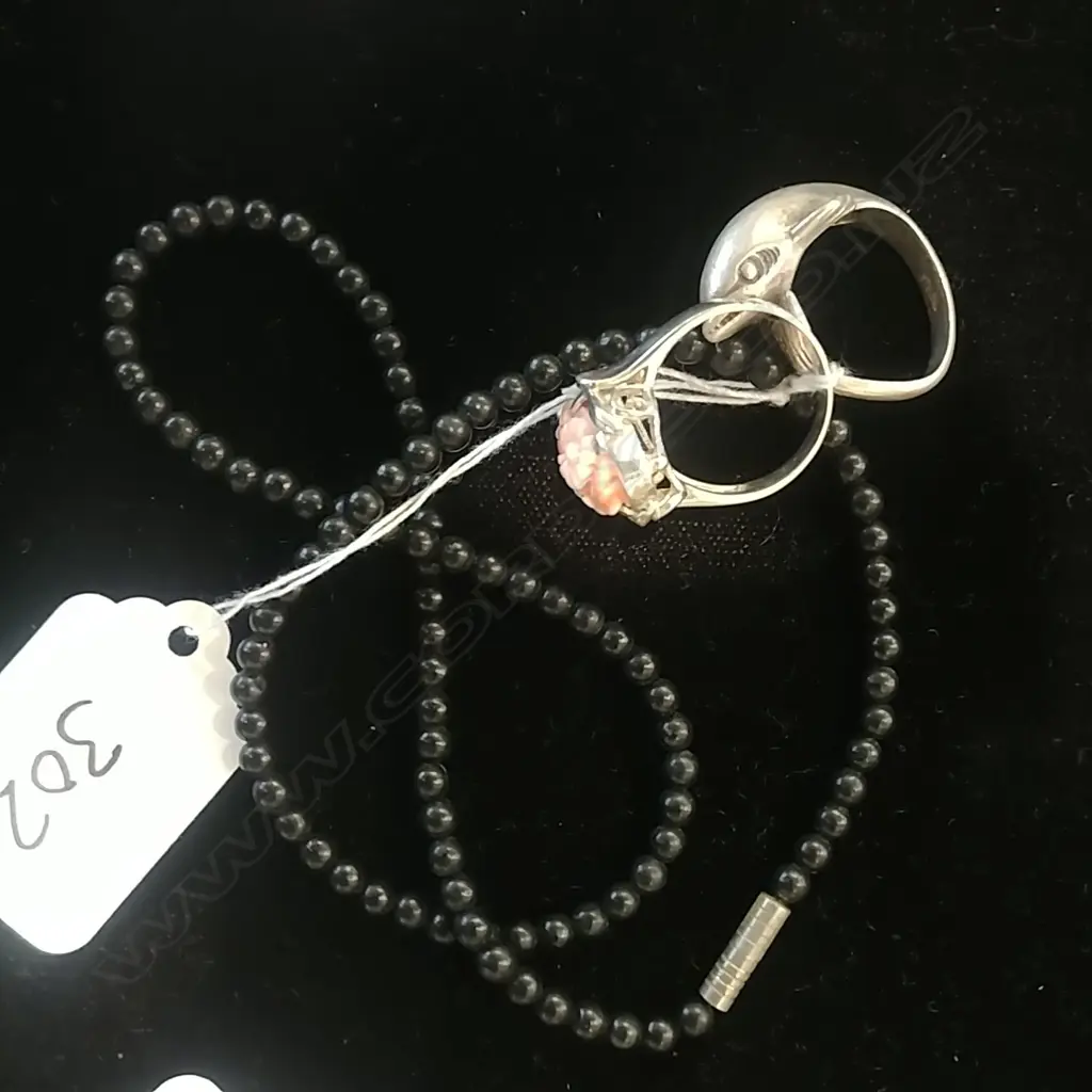 SILVER CORAL FLOWERS IN RING + DOLPHIN RING + BEADS Image 1++