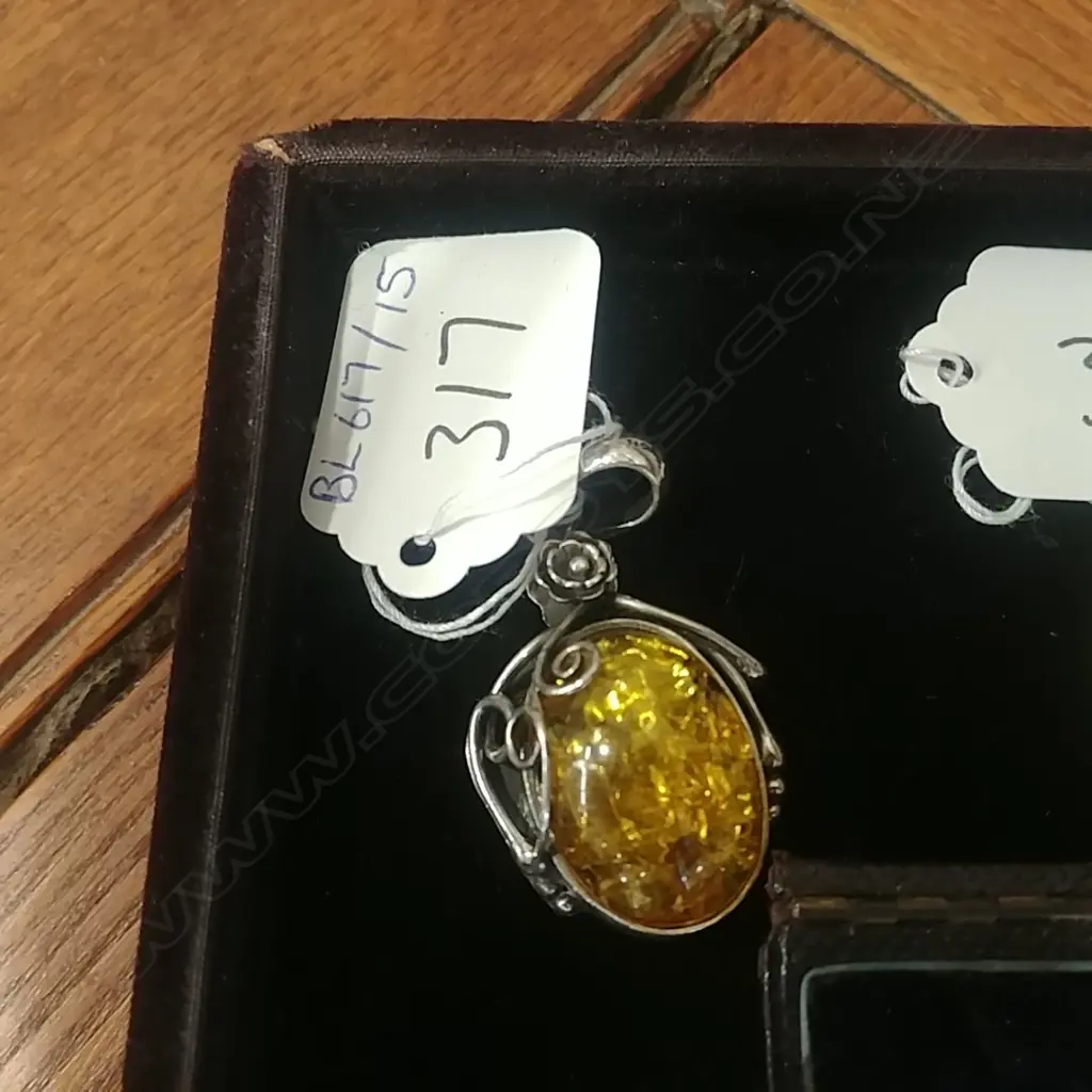 ARTS & CRAFTS AMBER PENDANT SILVER FRAME Image 1++