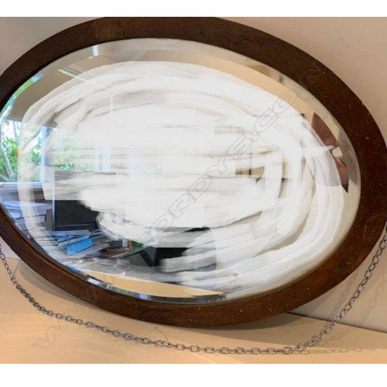 OAK FRAMED OVAL BEVELLED MIRROR