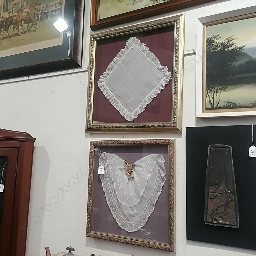 2 VICTORIAN FRAMED HANDMADE LACE Image 1++