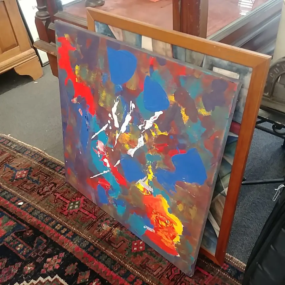 2 MODERNIST PRINTS AND ABSTRACT OIL SGND Image 1++