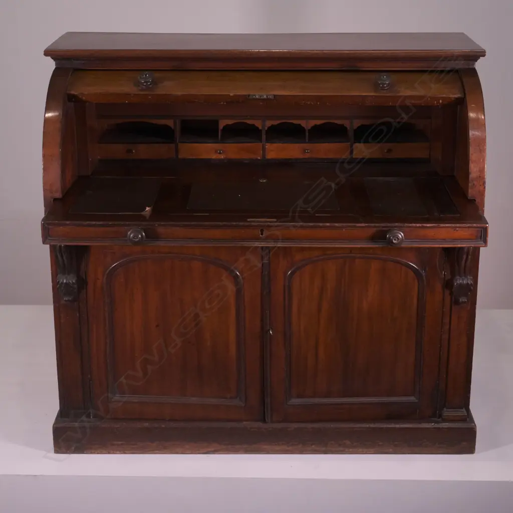 A Victorian mahogany roll-top drum cylinder desk Image 1++