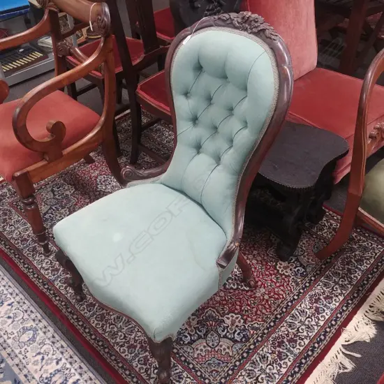 BLUE UPHOLSTERED GRANDMOTHER CHAIR 