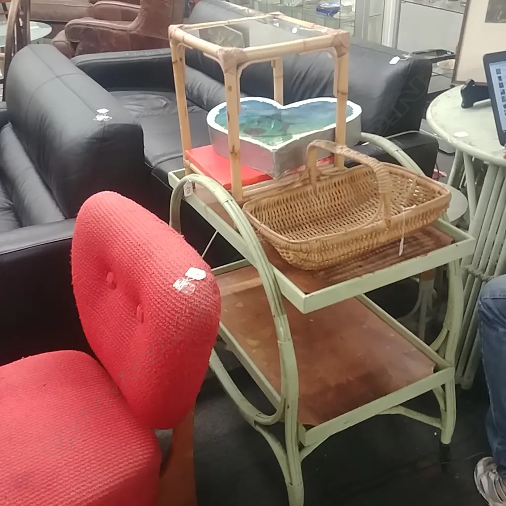 1 CANE TEA TROLLY; CANE  FLOWER BASKET Image 1++