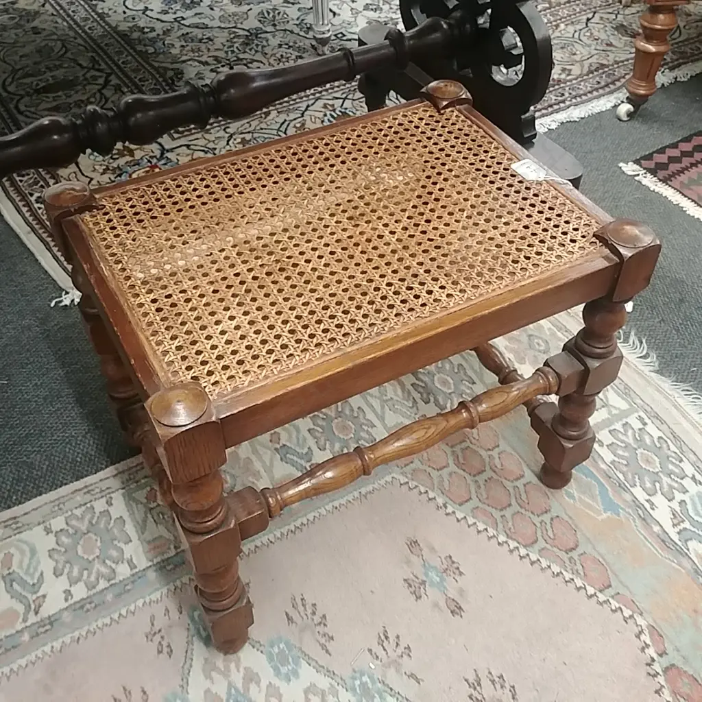 CANE TOPPED WOODEN FOOT STOOL Image 1++