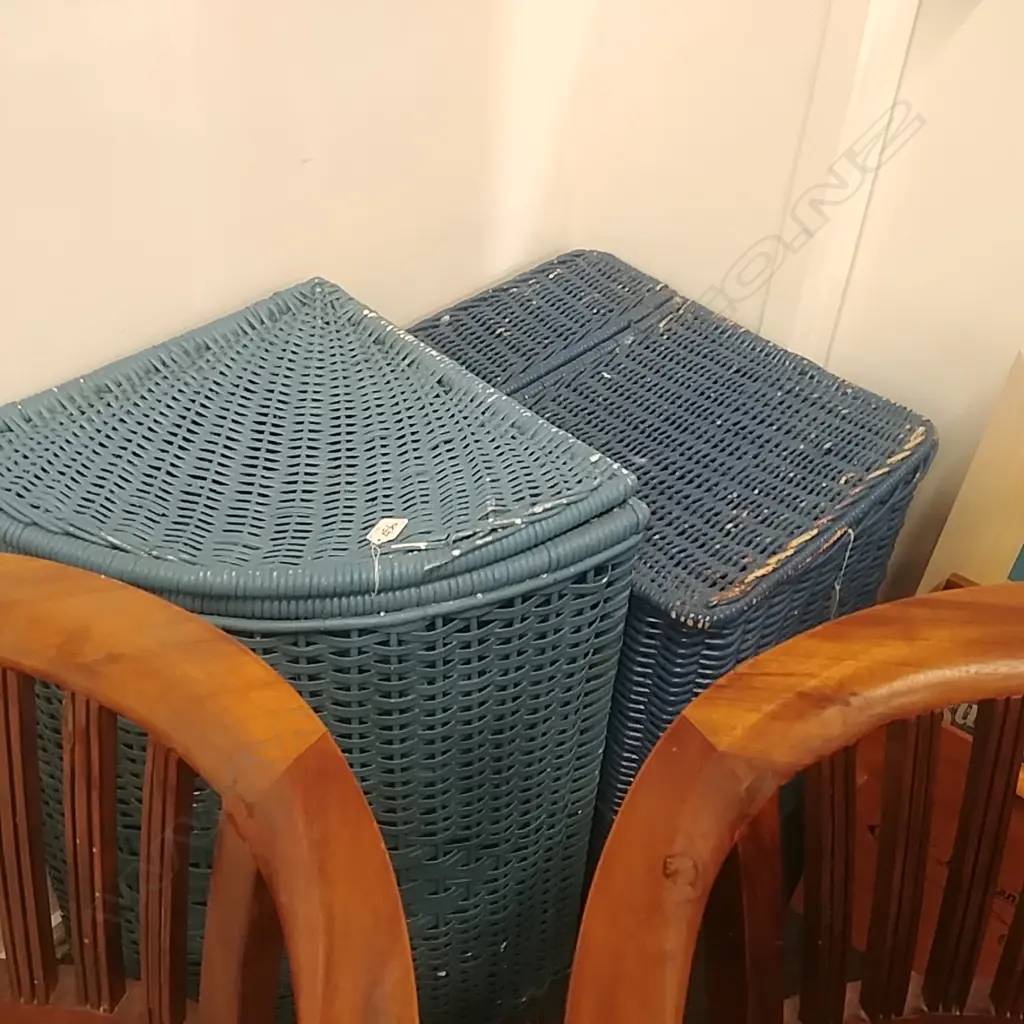 2 BLUE CANE LAUNDRY BASKETS Image 1++