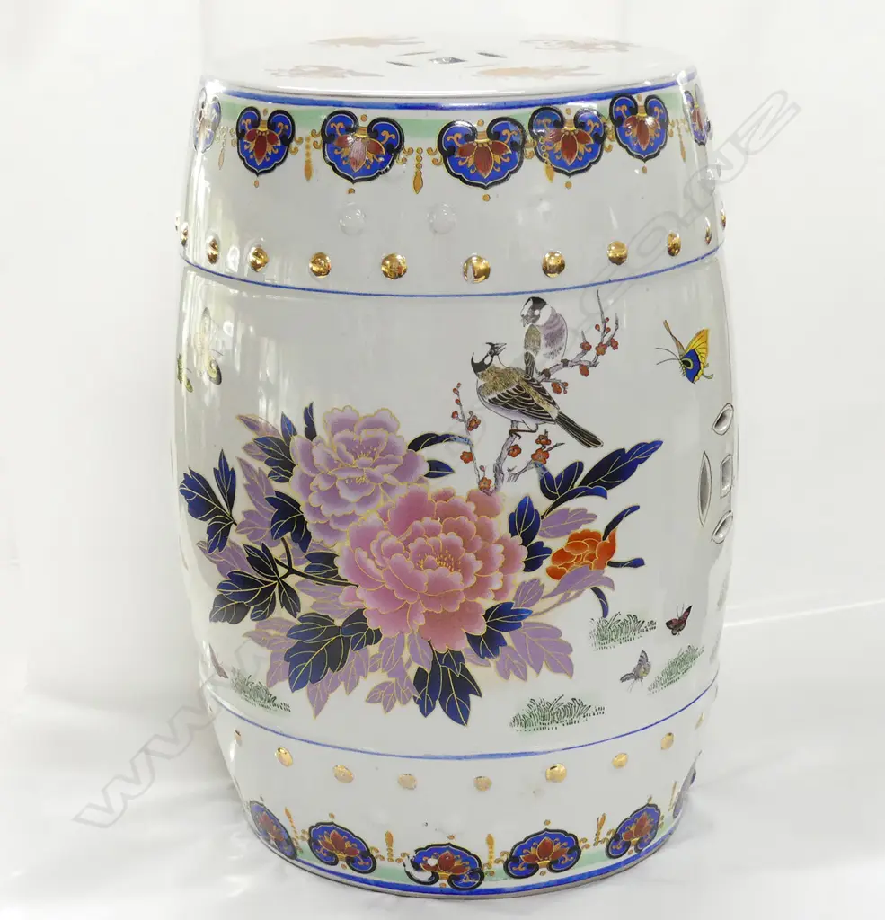 ORIENTAL CERAMIC BARREL SEAT FLOWERS BUTTERFLIES.... Image 1++
