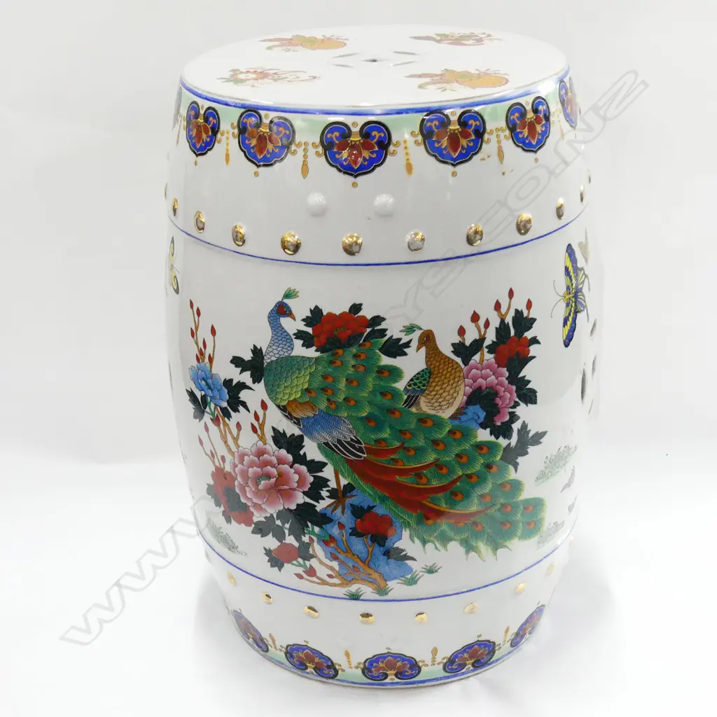 ORIENTAL CERAMIC BARREL SEAT FLOWERS BUTTERFLIES.... Image 1++