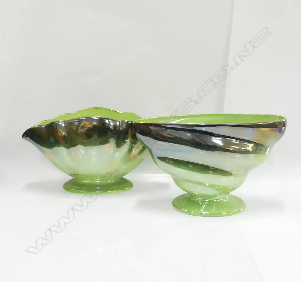 2 MALING LUSTRE GREEN TROUGH VASES Image 1++