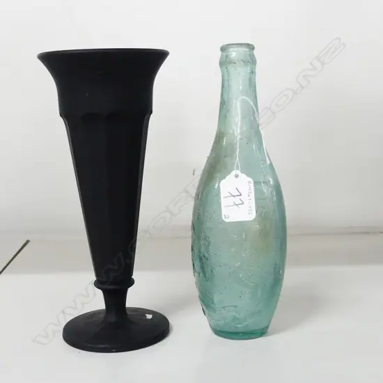 OLD IDRIS TORPEDO TYPE BOTTLE & BLACK GLASS VASE