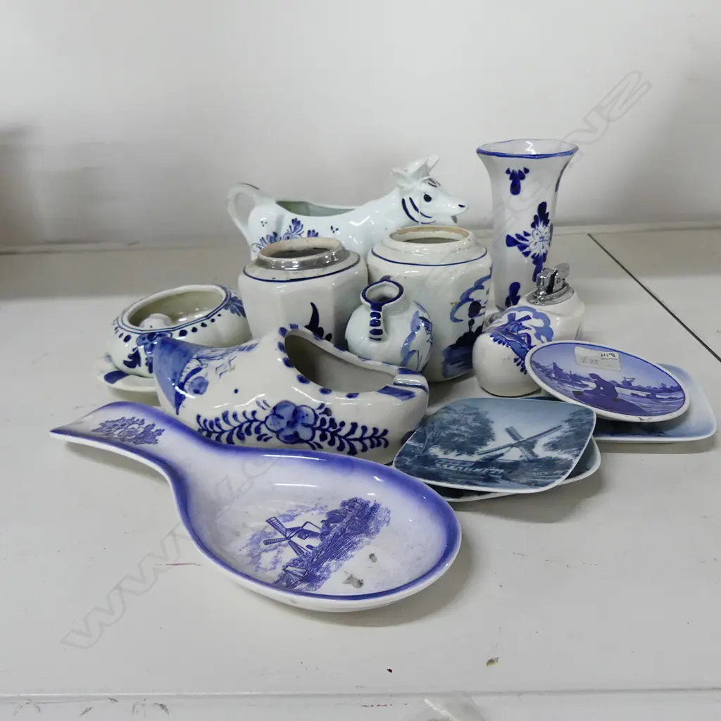 15 B&W DELFT & OTHER VASES, COW CREAMER ETC Image 1++