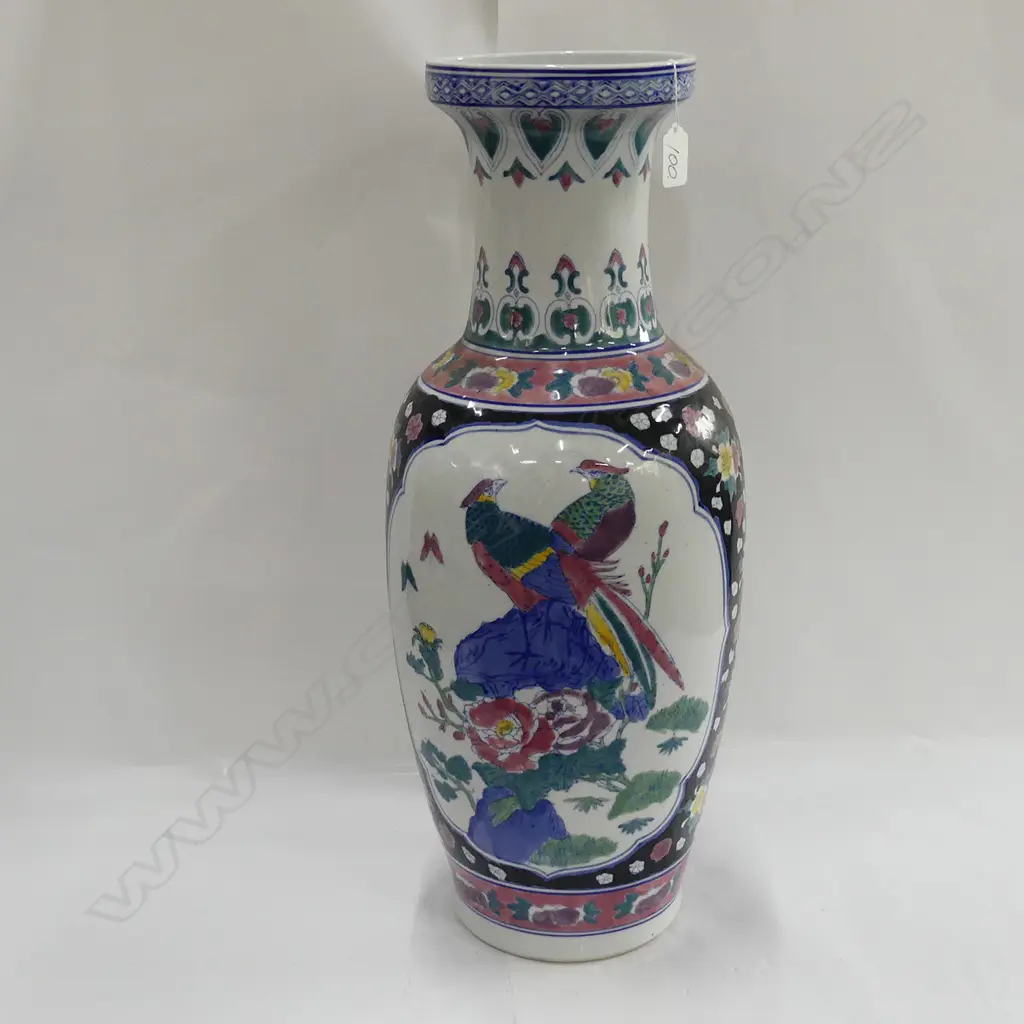 LGE CHINESE VASE POLYCHROME ENAMEL BIRDS Image 1++
