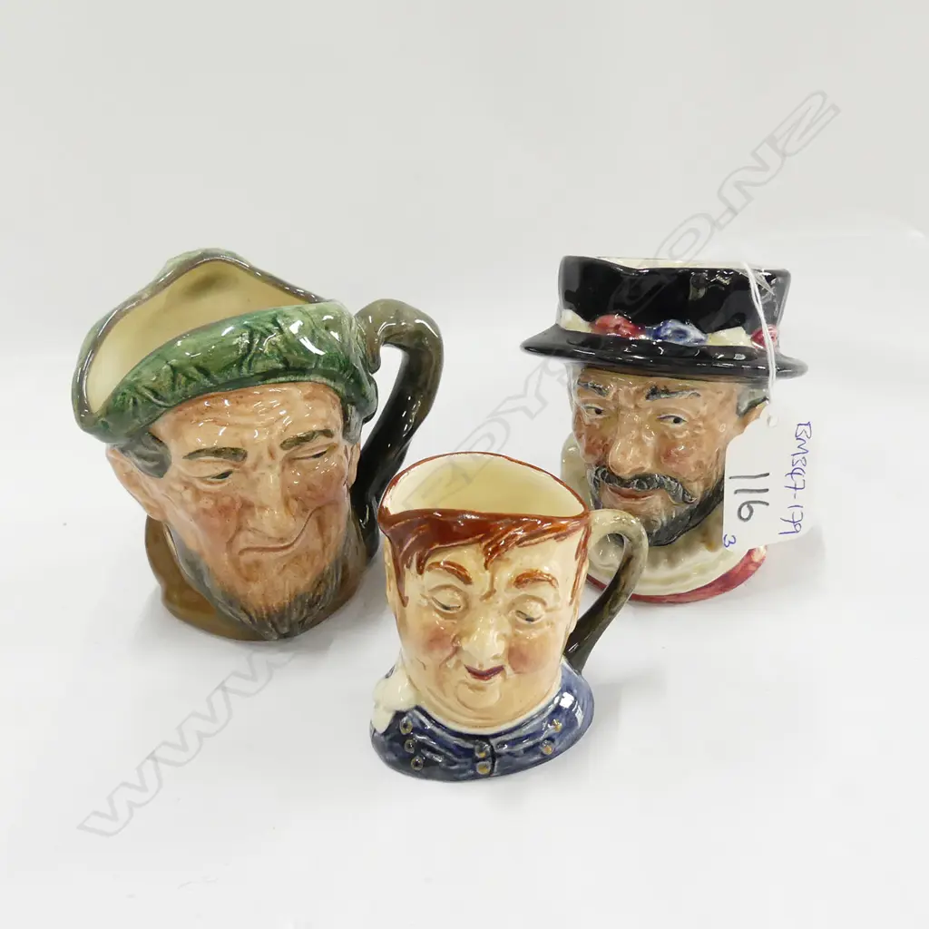 3 R/DOULTON CHARACTER JUGS; 1 SML + 2 MED. Image 1++