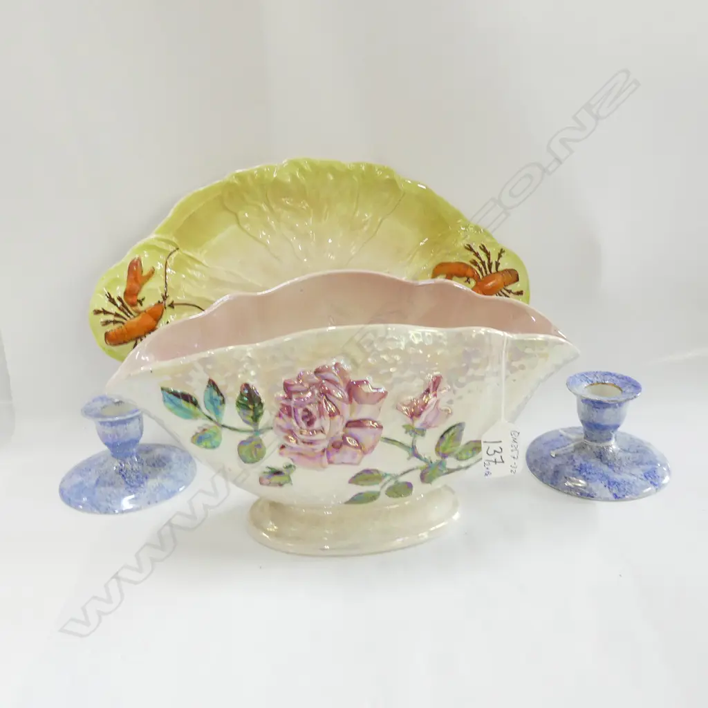 MALING VASE + PR CANDLESTICKS & CARLTON DISH Image 1++