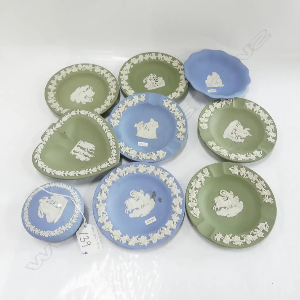9 WEDGWOOD JASPERWARE PCES; 8 DISHES + BOX Image 1++