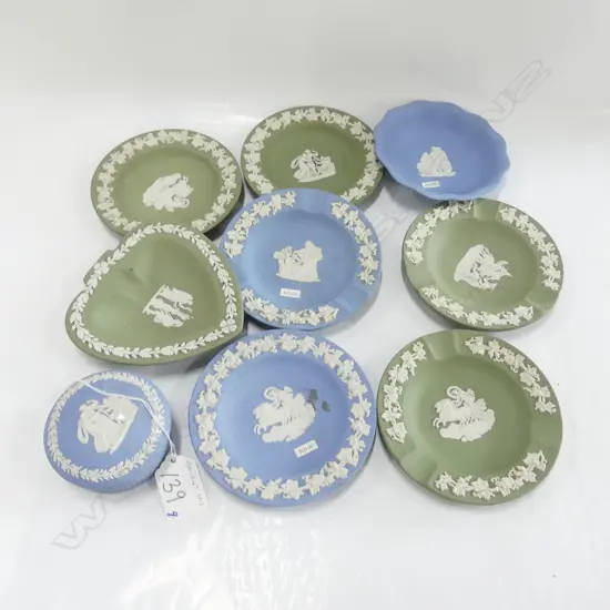 9 WEDGWOOD JASPERWARE PCES; 8 DISHES + BOX