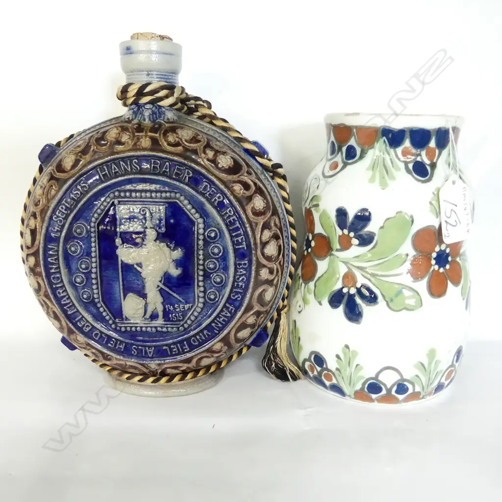 GERMAN STONEWARE MAJOLICA FLAGON & VASE Image 1++