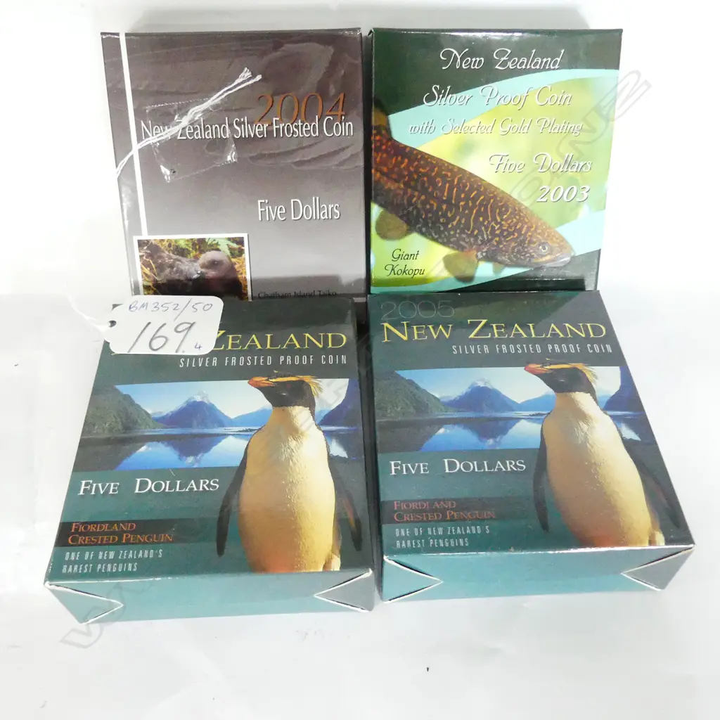 FOUR BOXED 5$ SILVER COINS Image 1++